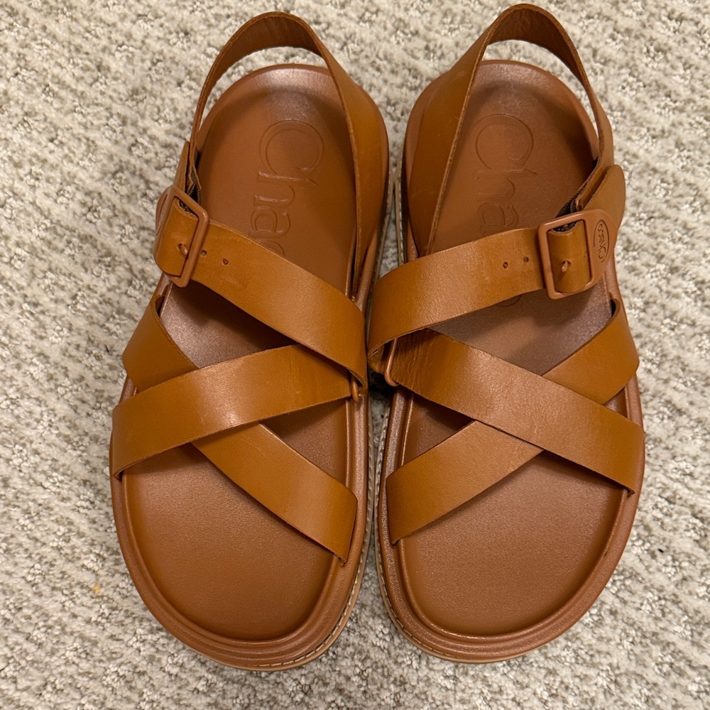 Chaco brown leather platforms